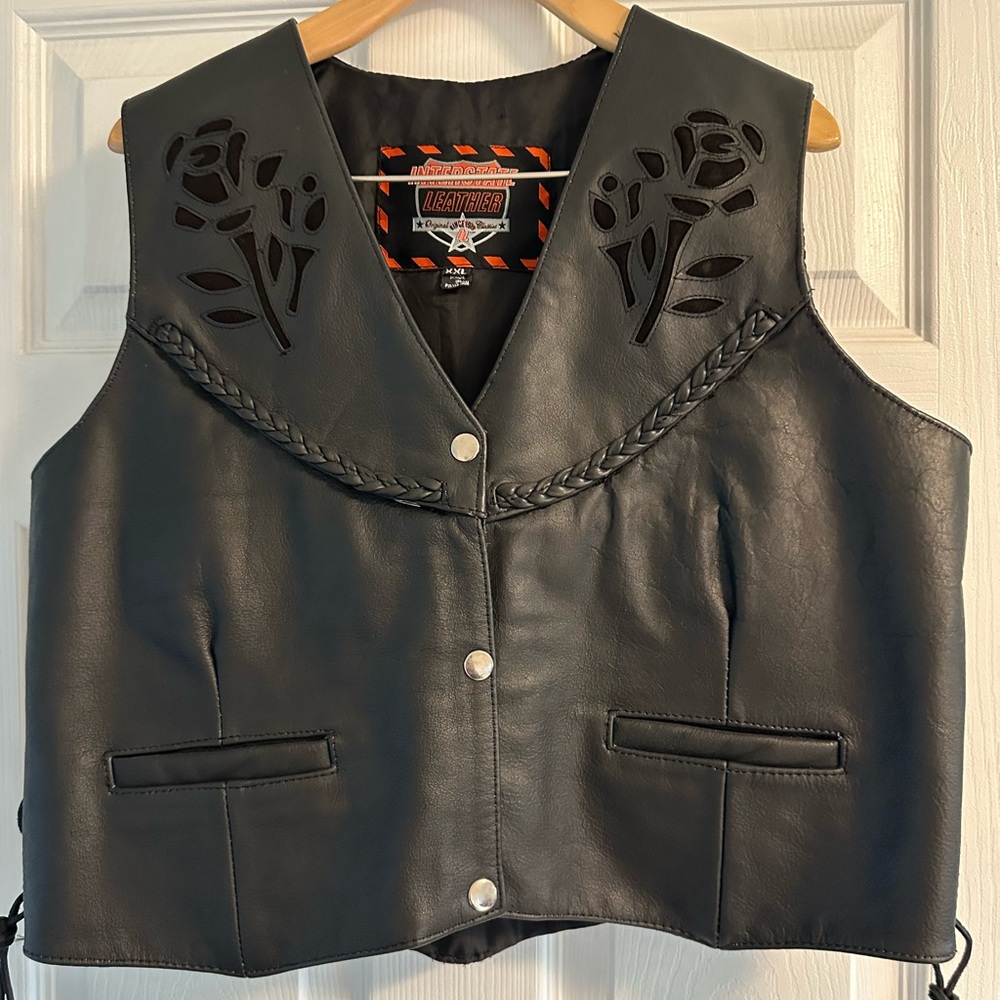 Black Leather Vest with Rose Cutouts